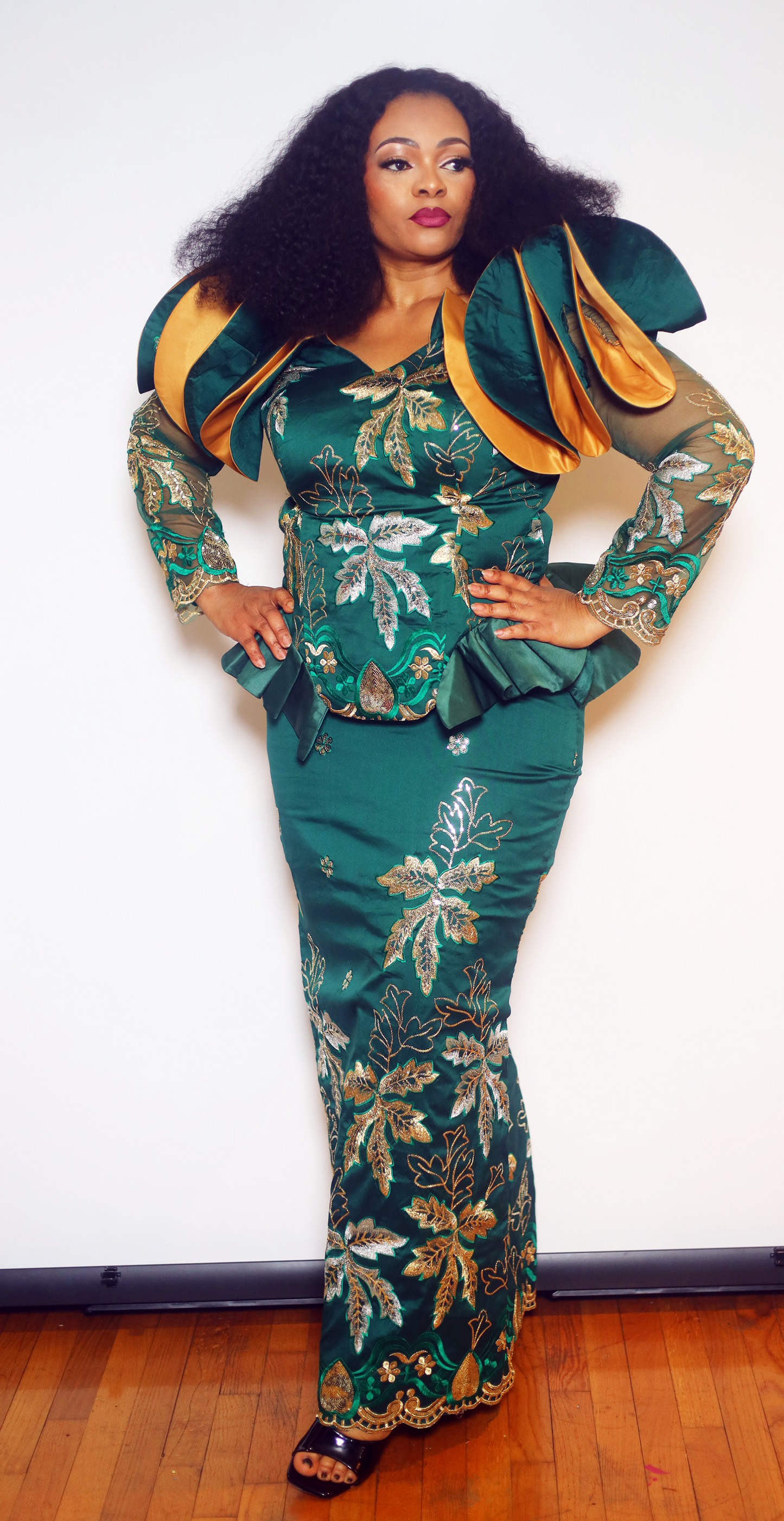 2 PC flower silk george COLOR: Hunter green