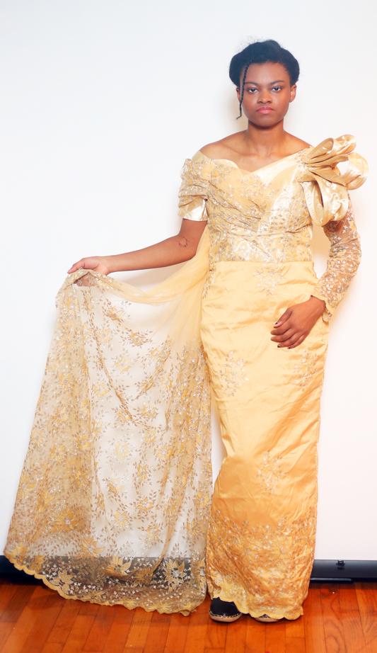 Silk red carpet dress Side drape Color: Gold