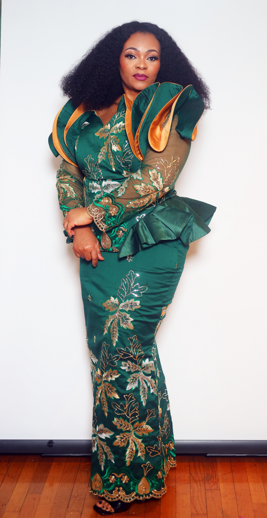 2 PC flower silk george COLOR: Hunter green